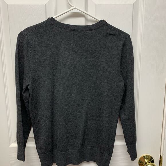 Cable and Gauge Charcoal Gray Cardigan, Beaded Neck, Festive Sweater, Size S - Picture 4 of 5